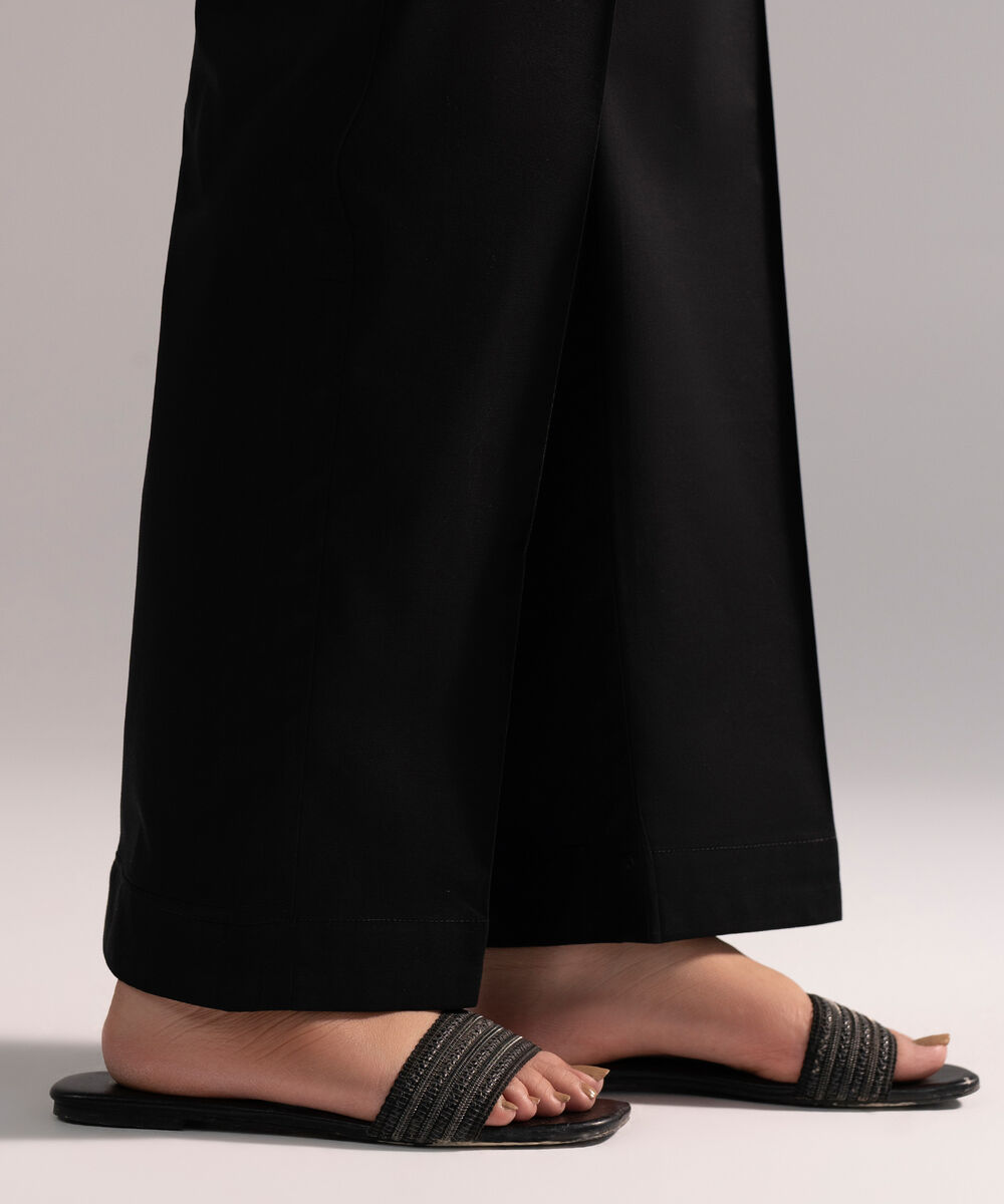 Women's RTW Cambric Solid Black Straight Pants