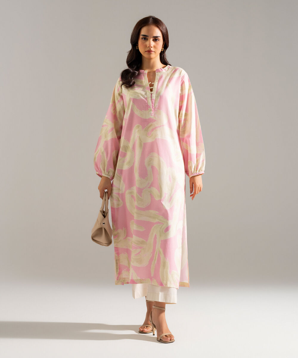 Women's RTW Slub Lawn Printed Multi Straight Shirt