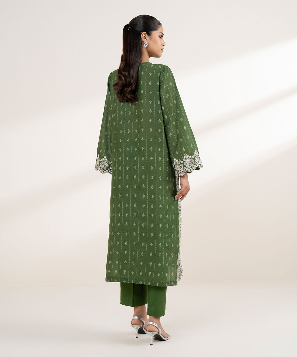 Women's RTW Lawn Green Embroidered A-Line Shirt
