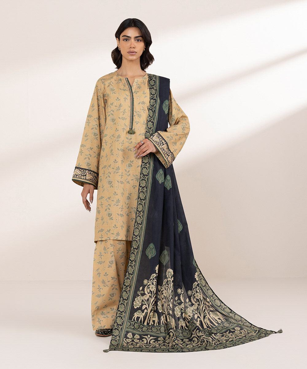 Women's RTW Cross Hatch Beige Printed A-Line Shirt