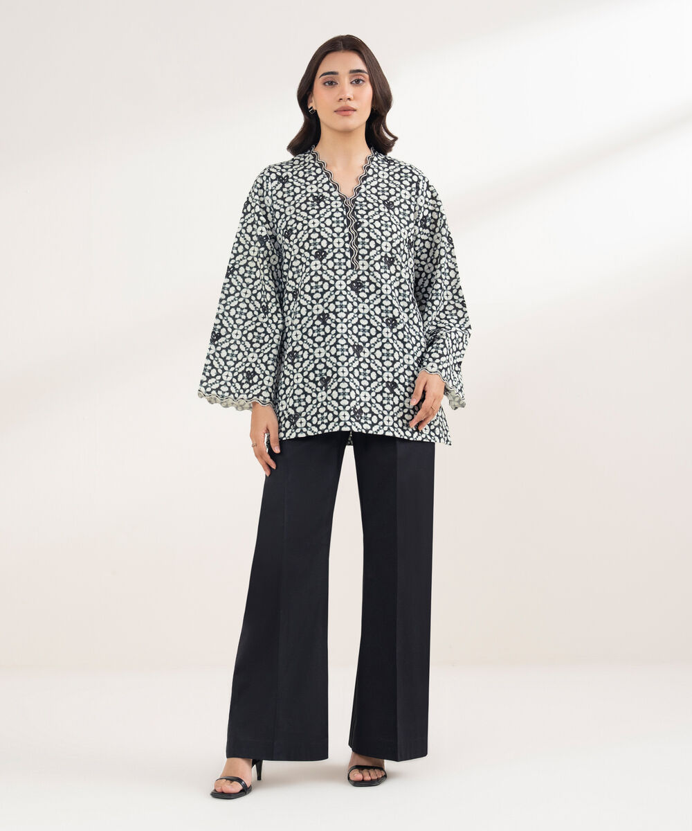 Women's RTW Khaddar Embroidered Black Shirt