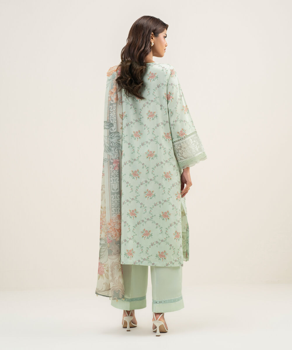 Women's RTW Lawn Embroidered Mint Green 3 Piece Suit