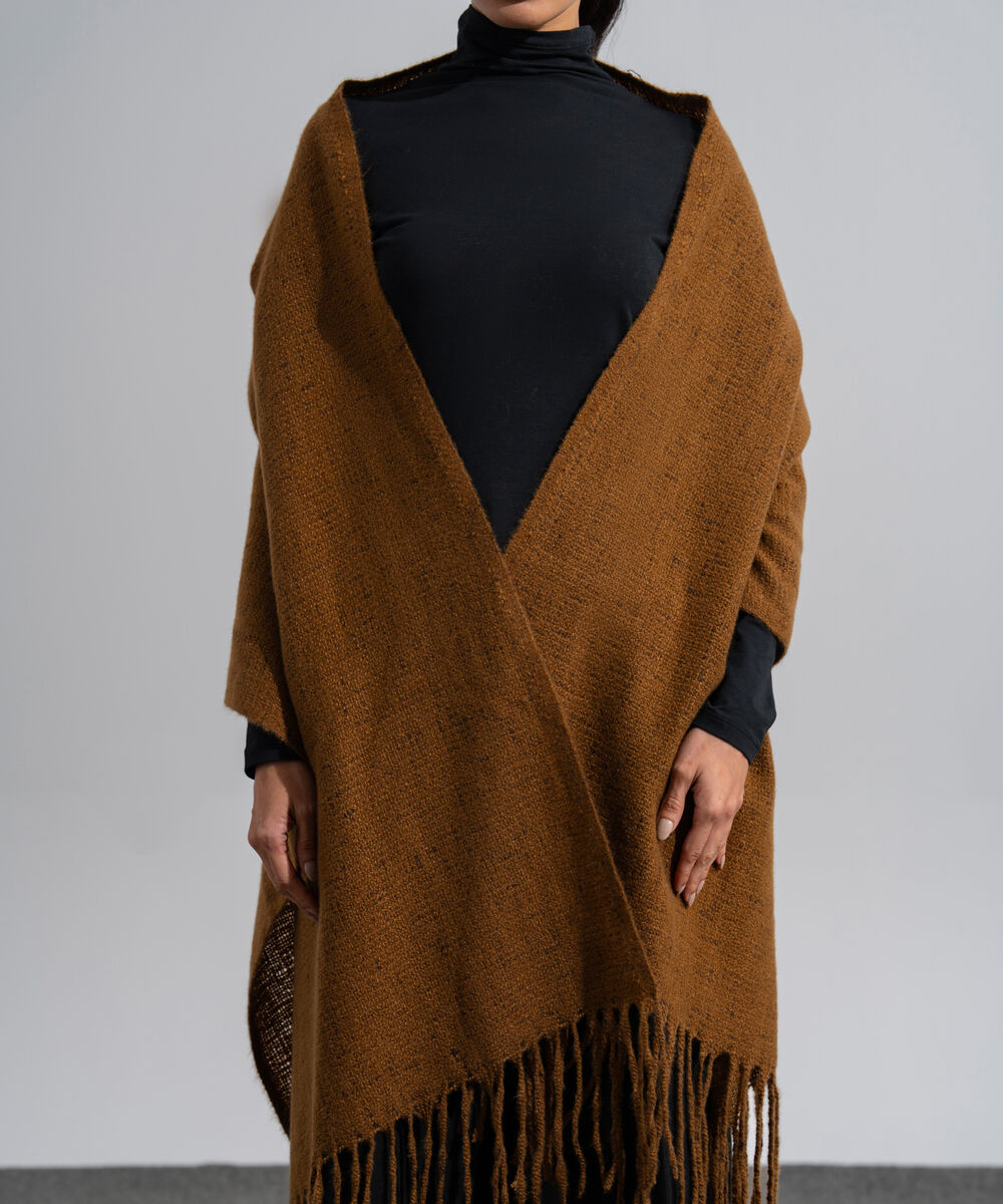 Women's Western Wear Rust Polyester Solid Woolen Scarf