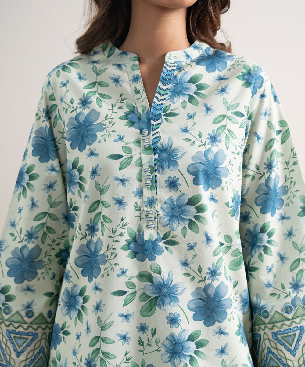Women's Unstitched Lawn Embroidered Blue 2 Piece Suit