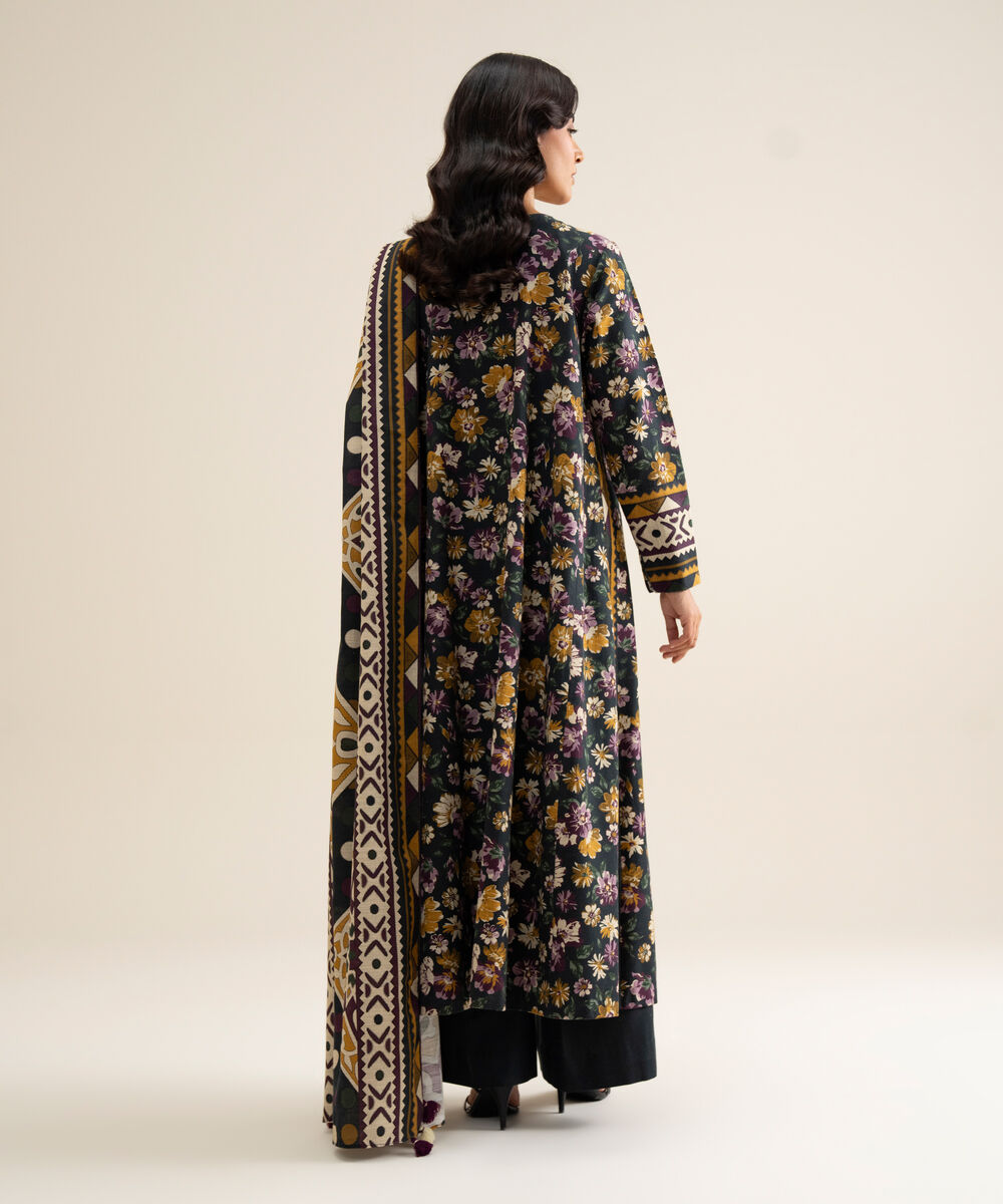 Women's Unstitched Lawn Printed Black 3 Piece Suit