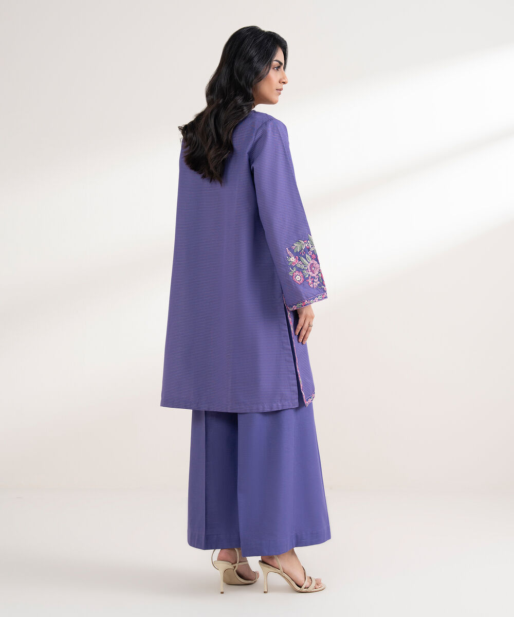 Women's RTW Zari Khaddar Embroidered Purple Straight Shirt