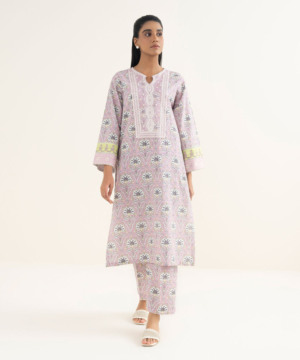 Women's RTW Light Khaddar Embroidered Pink Straight Shirt