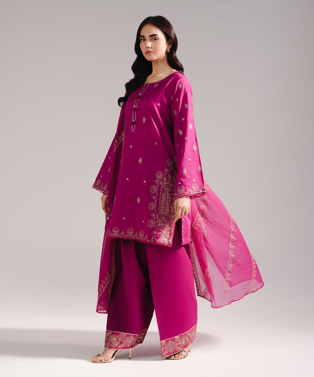 Women's RTW Dobby Embroidered Pink 3 Piece Suit