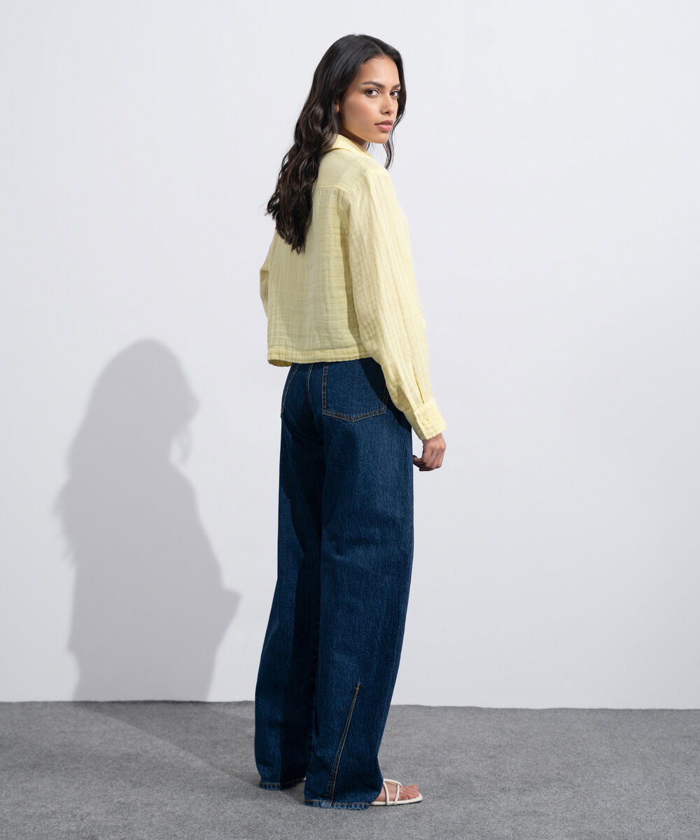 Women's Western Butter yellow Short Body Cotton Muslin Shirt