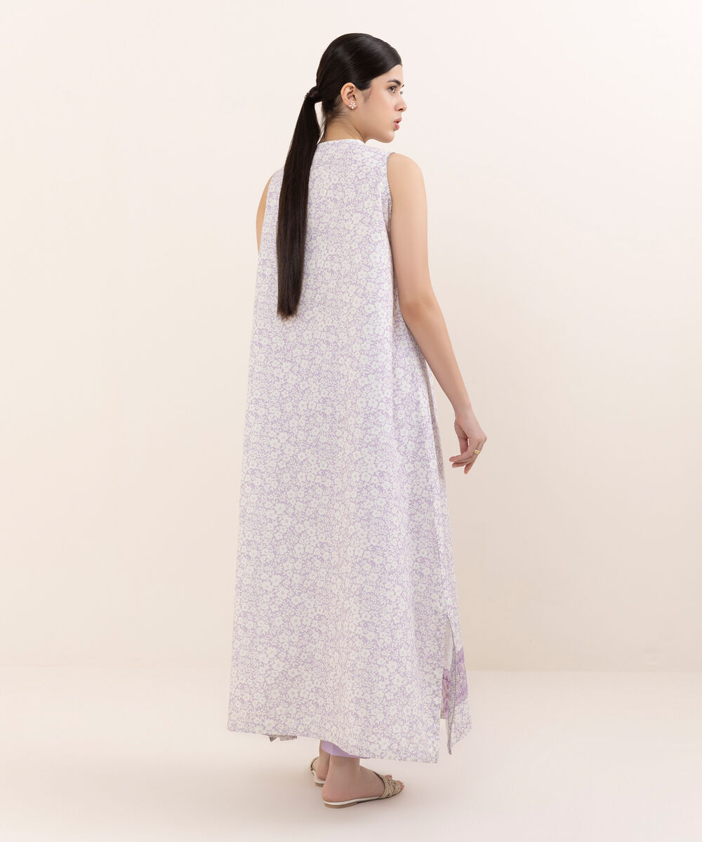 Women's Unstitched Cotton Embroidered Lilac Two Piece Suit