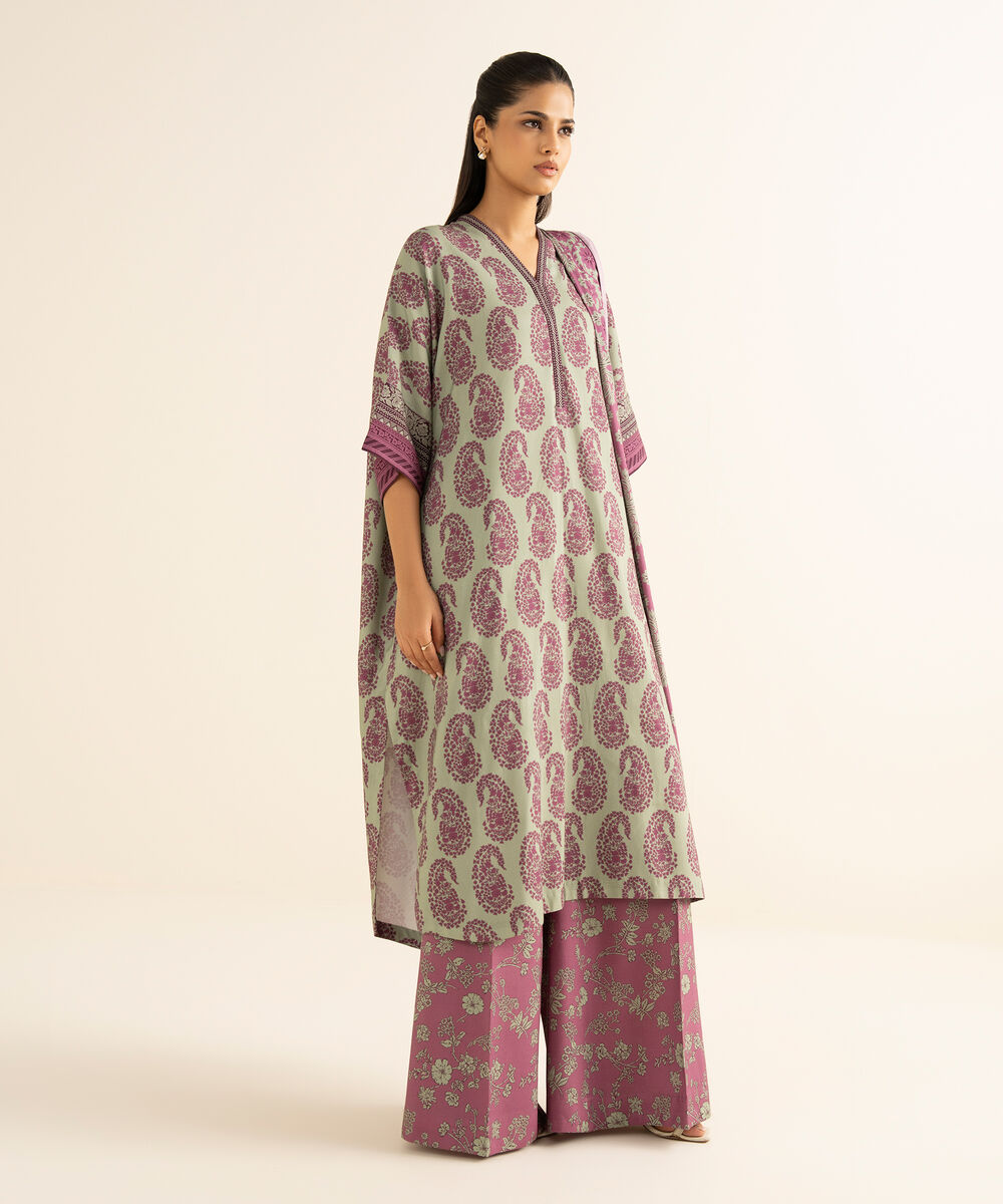 Women's Unstitched Linen Printed Multi 3 Piece Suit