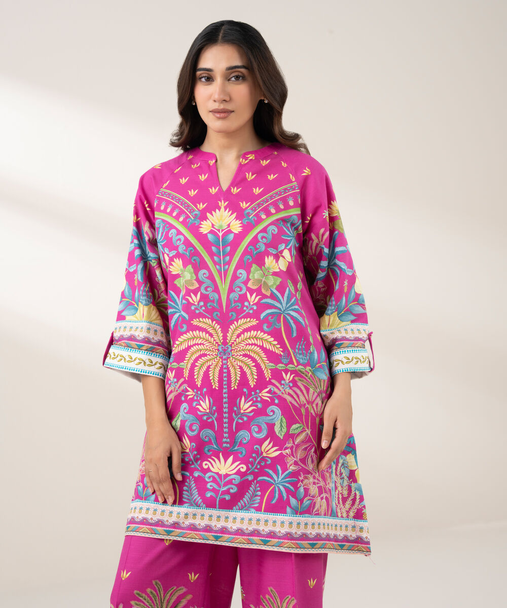 Women's RTW Light Khaddar Printed Straight Pink Shirt