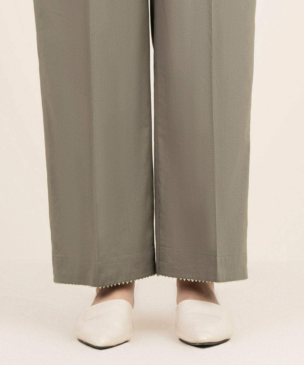 Women's RTW Cotton Viscose Solid Grey Straight Pants