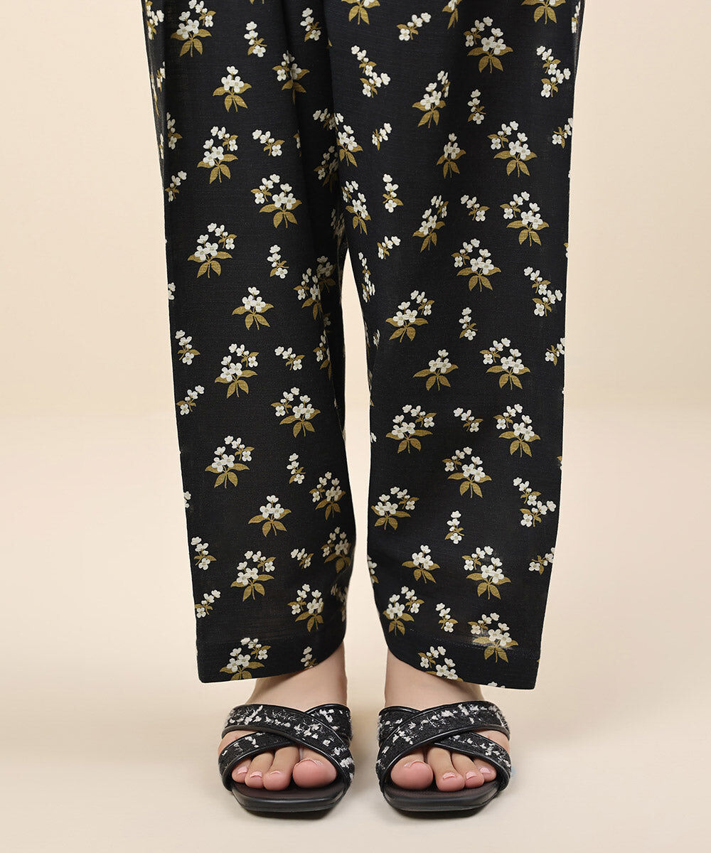 Women's Unstitched Khaddar Black Printed Trousers Fabric