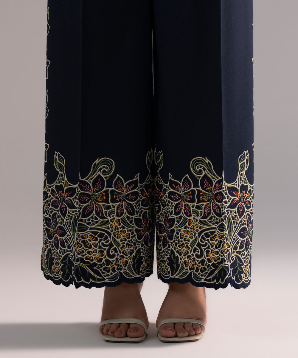 Women's RTW Cambric Printed Dark Blue Culottes