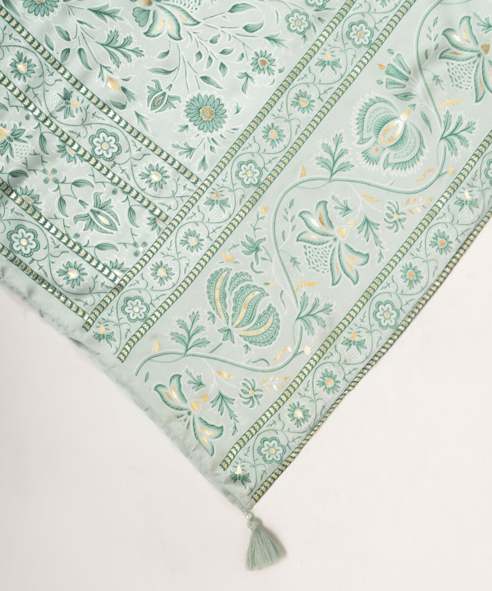 Foil Silk Printed Green Dupatta