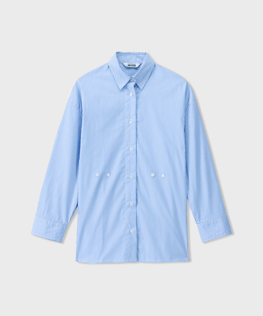 Women's Western Wear Blue Cinched Waist Button Through Shirt