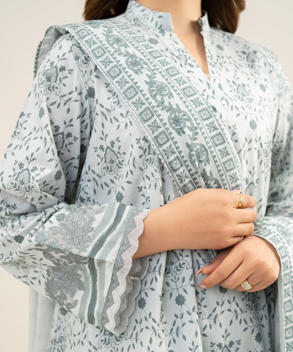 Women's Unstitched Lawn Embroidered Grey 3 Piece Suit