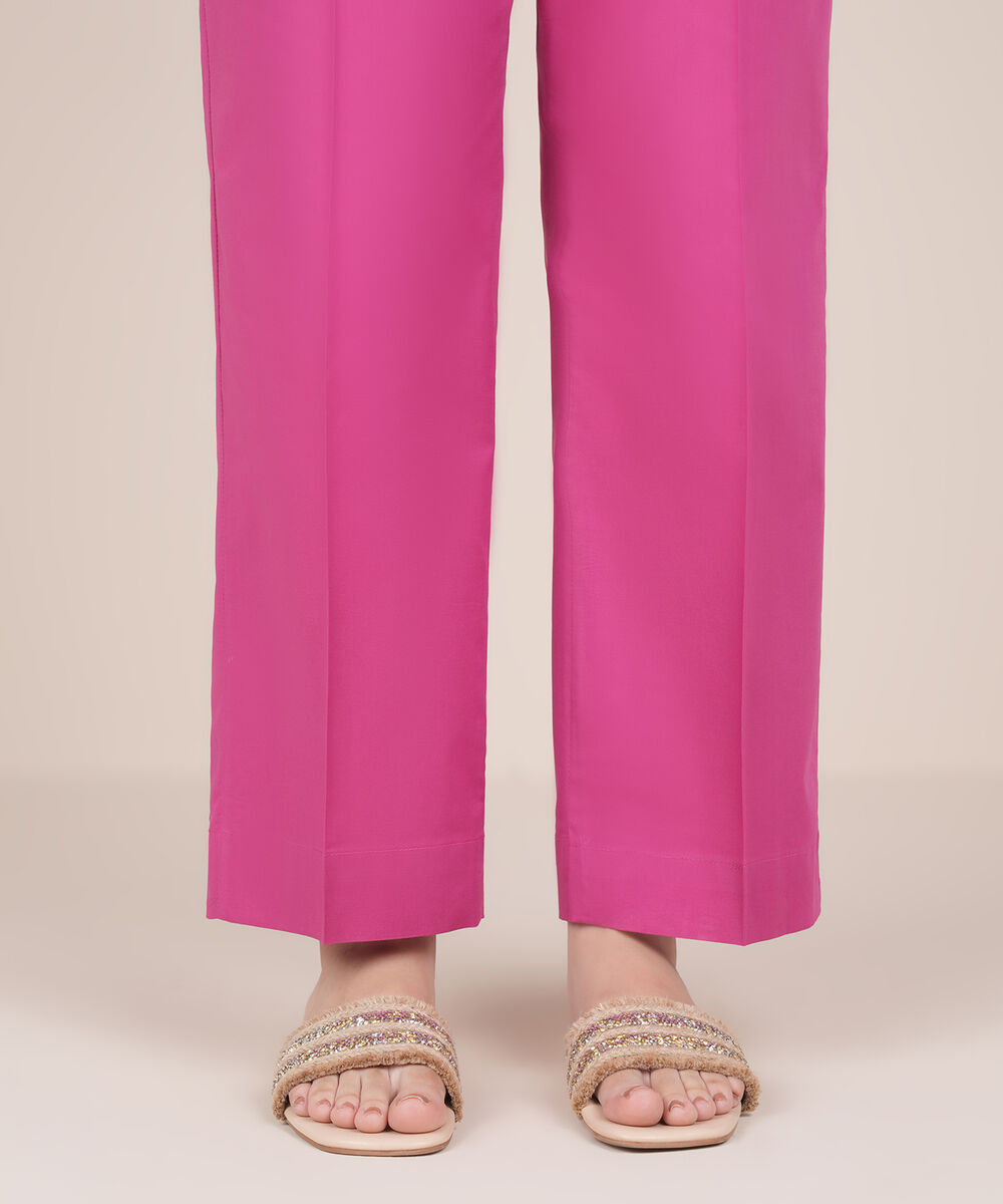 Women's RTW Cambric Pink Solid Straight Pants