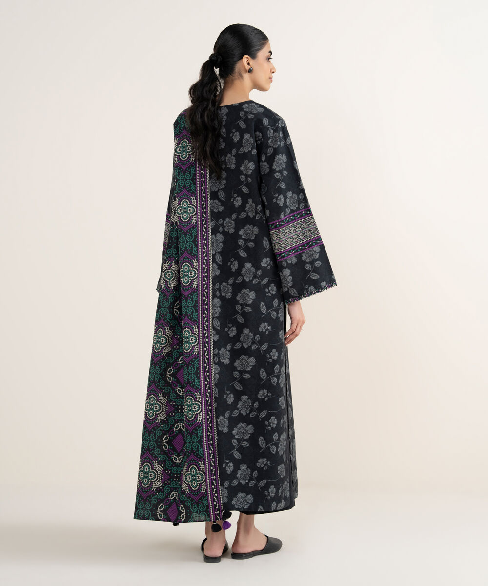 Women's Unstitched Printed Khaddar Black 3 Piece Suit