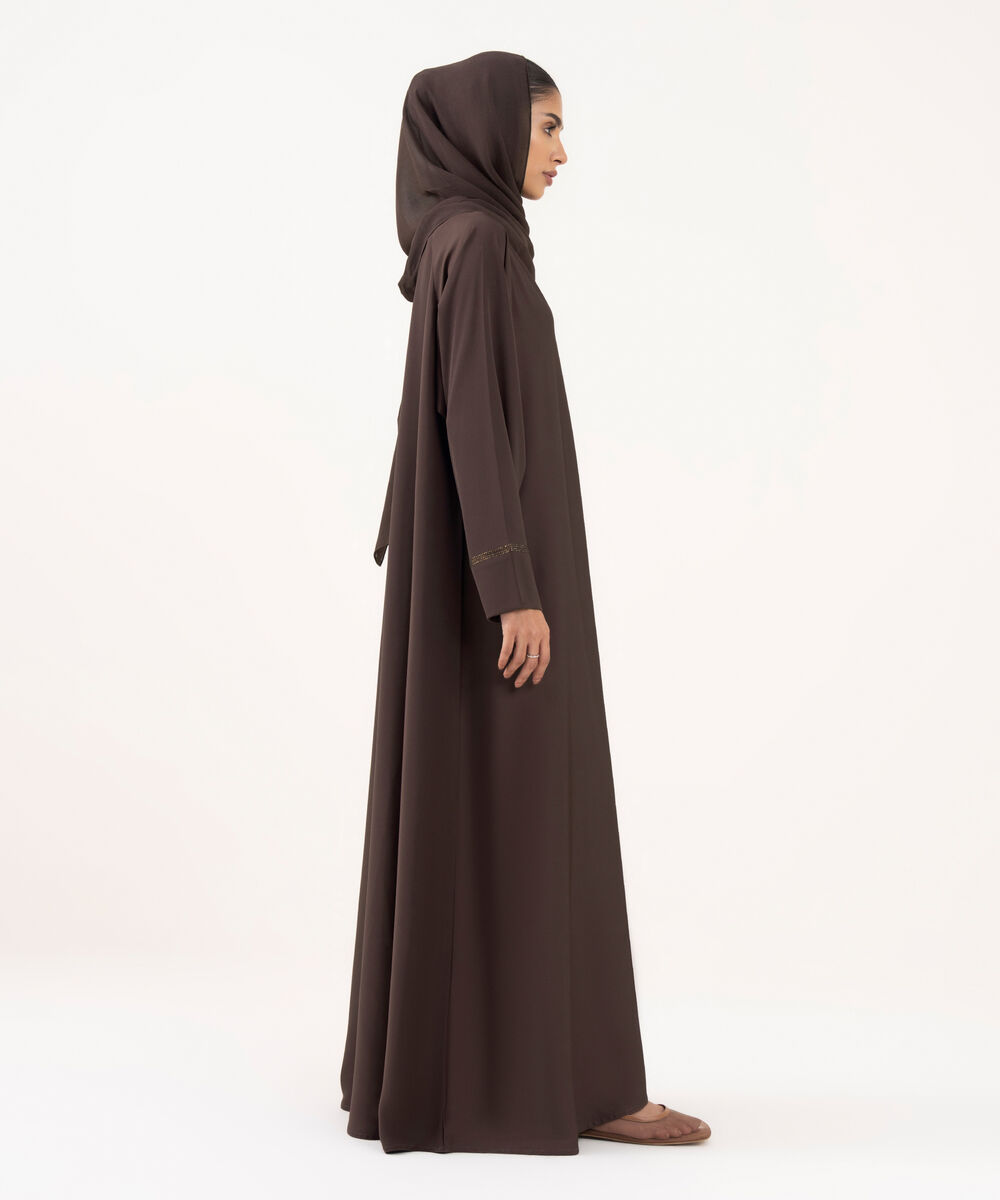 Women's Brown Textured Fabric Abaya Set