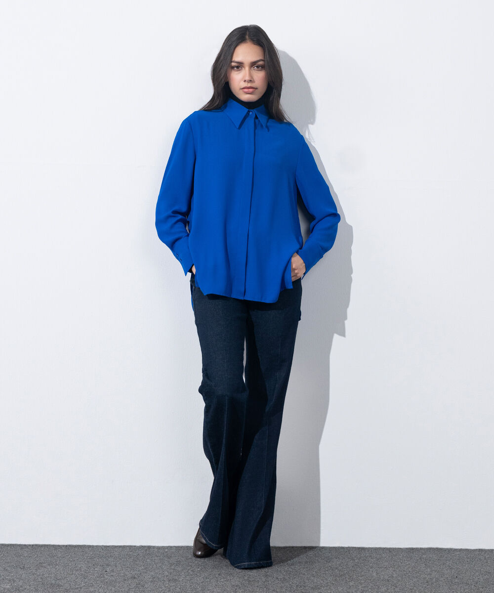 Women's Western Wear Blue Button Through Sheer Shirt