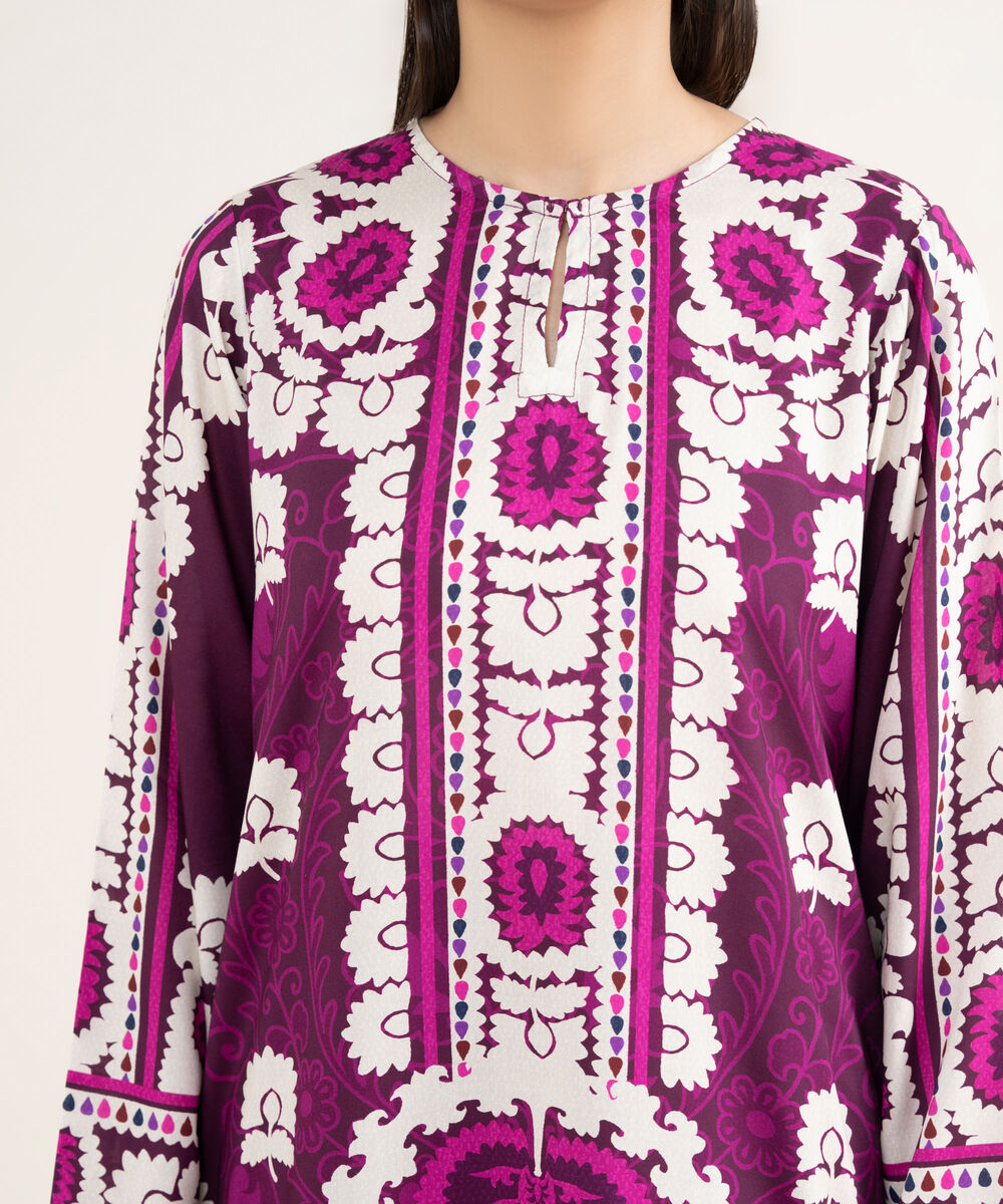 Women's RTW Arabic Lawn Purple Printed Straight Shirt