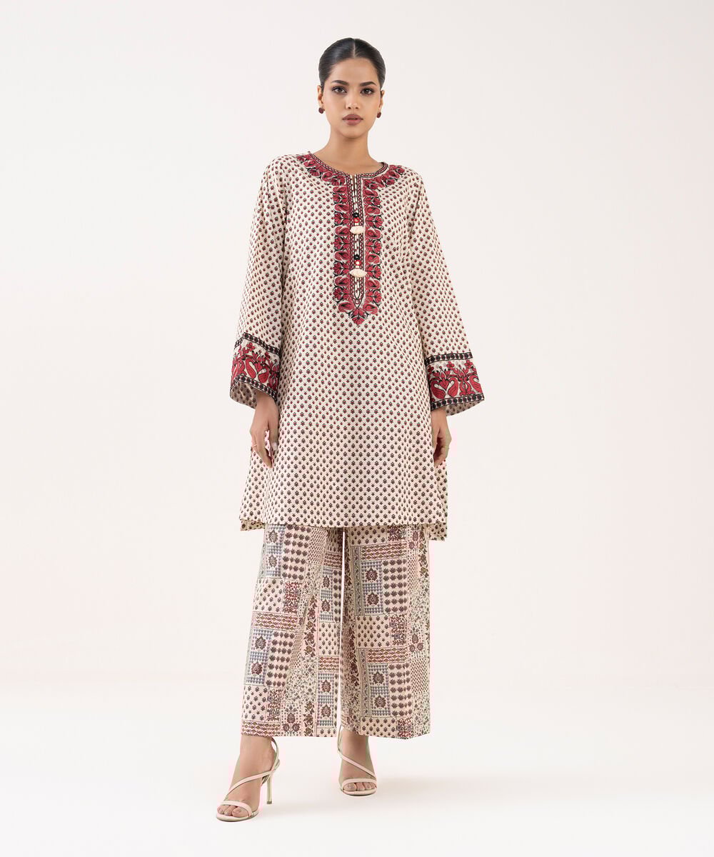 Women's RTW Cambric Off White Embroidered A-Line Shirt