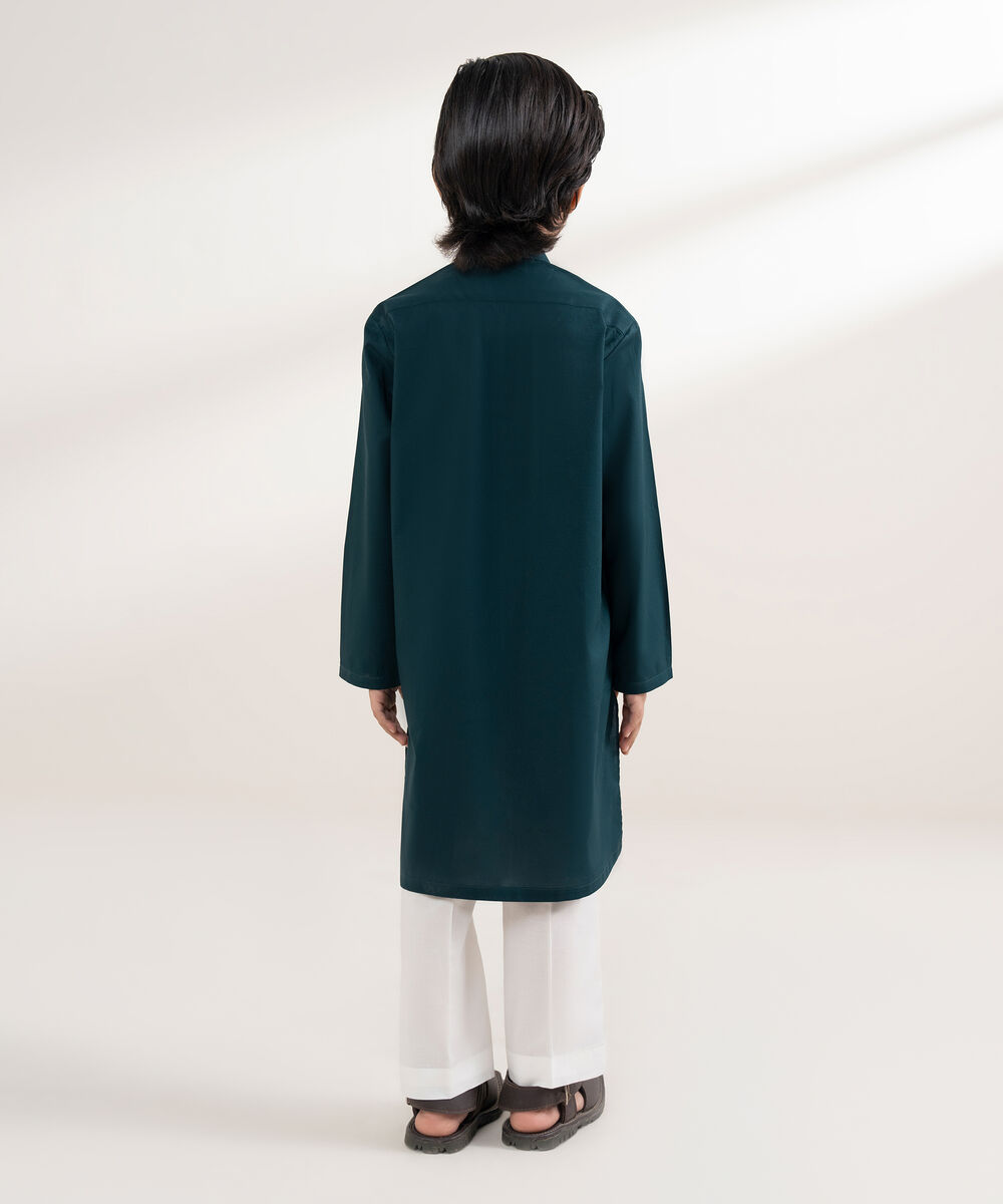 Boys Stitched 100% Cotton Teal Kurta