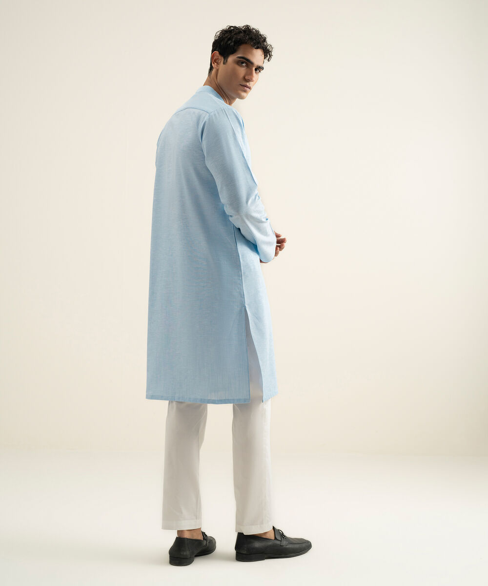 Men's light blue Yarn Dyed Cotton Kurta