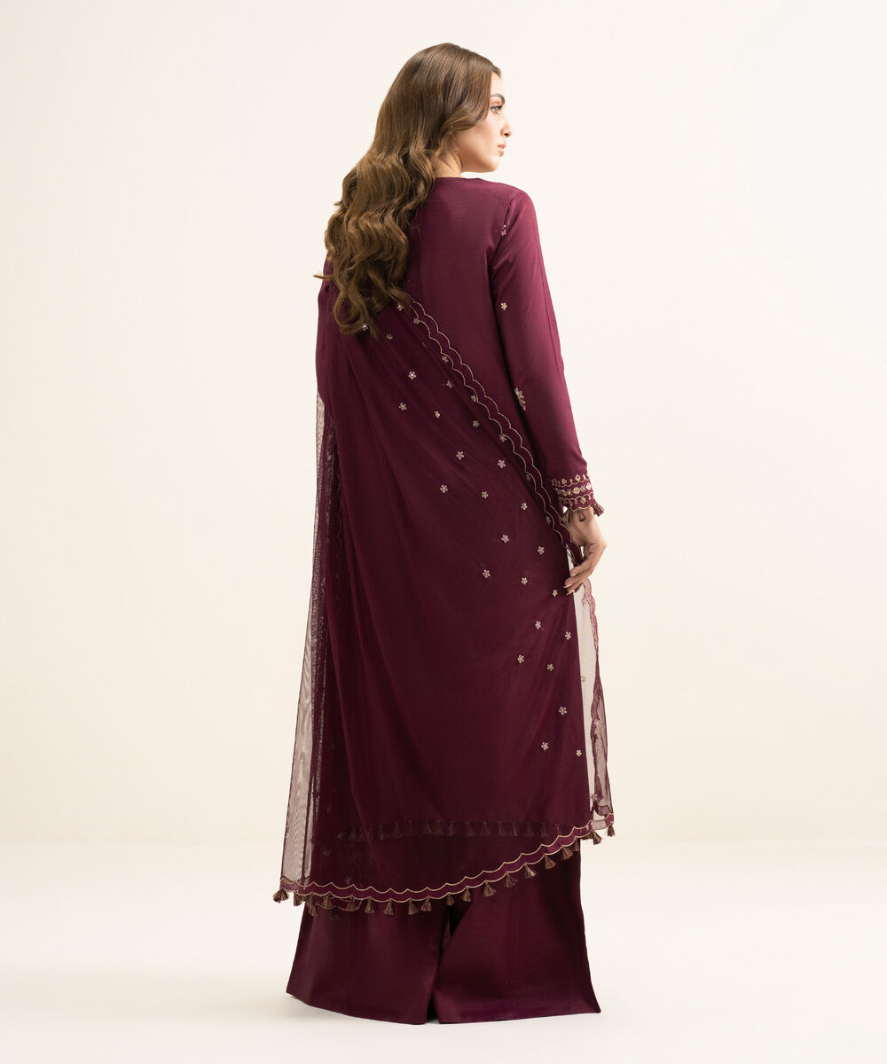 Women's Unstitched Viscose Raw Silk Embroidered Pink 3 Piece Suit