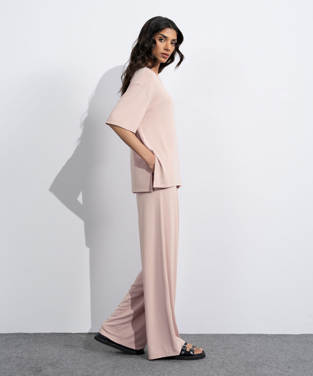 Women's Pink Flowing Loose Fit T-Shirt