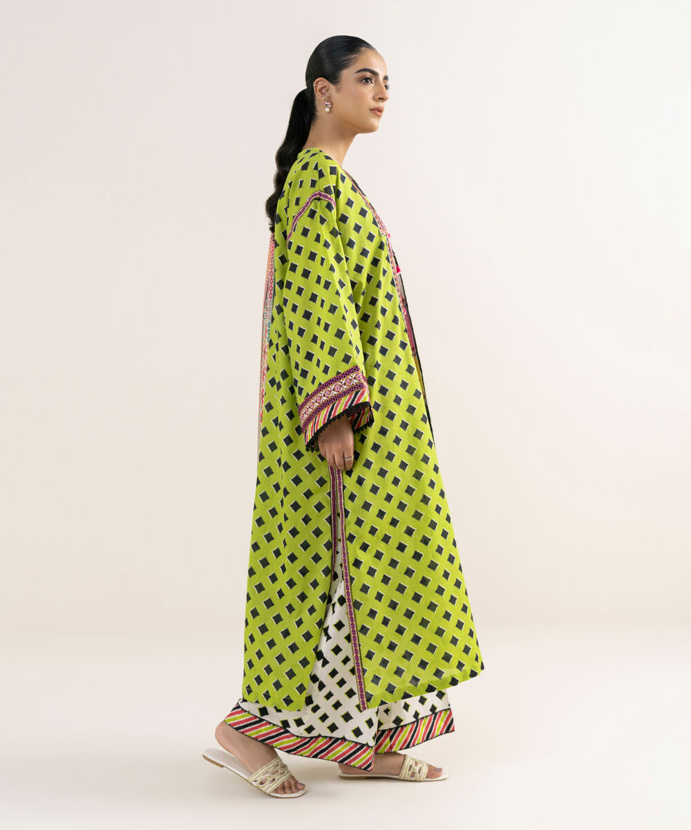 Women's RTW Lawn Green Embroidered 3 Piece Suit