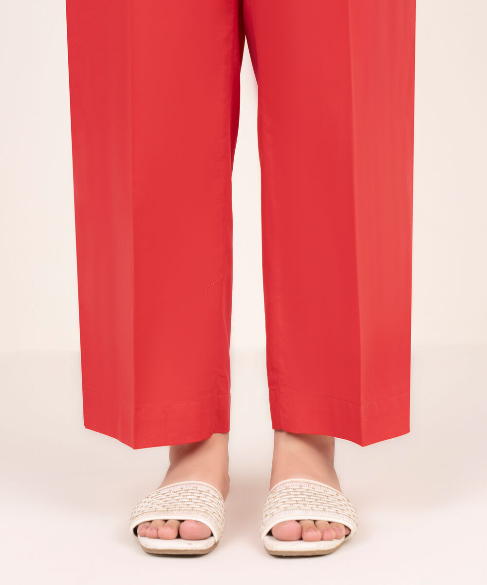 Women's RTW Cambric Red Solid Straight Pants