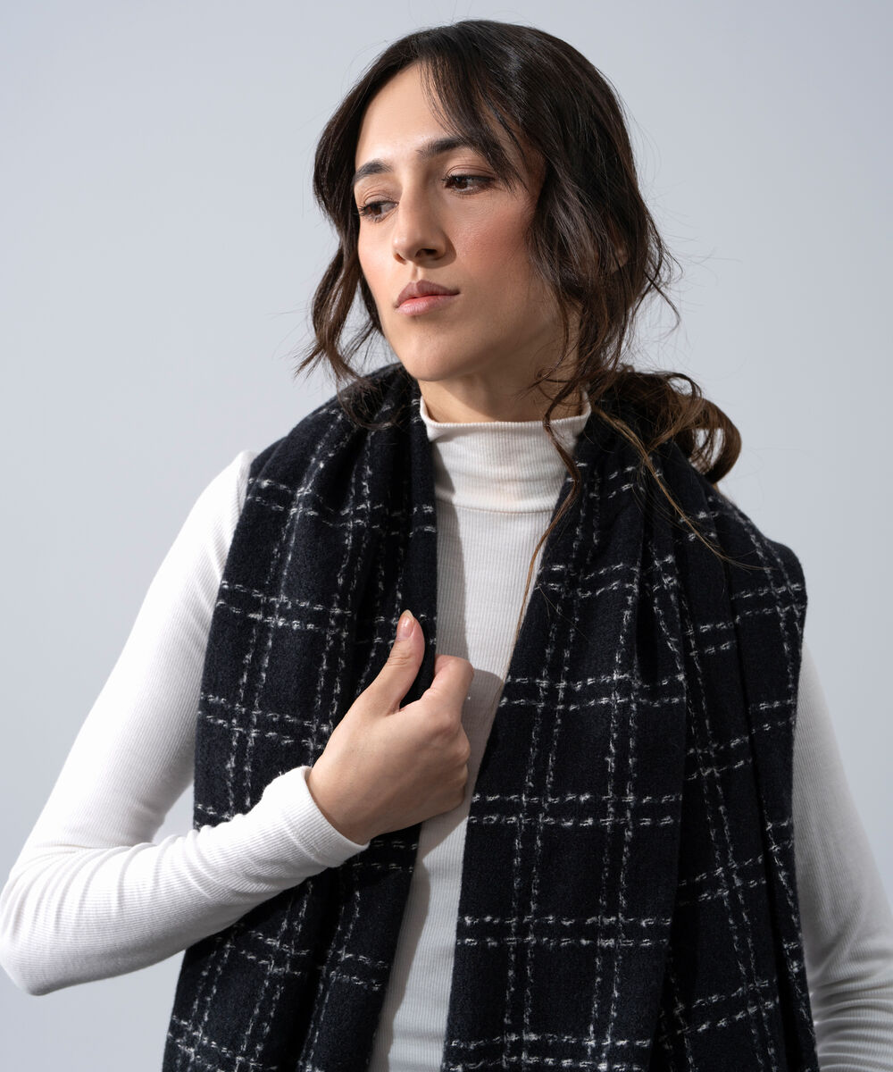 Women's Western Wear Black Polyester Textured Woolen Scarf