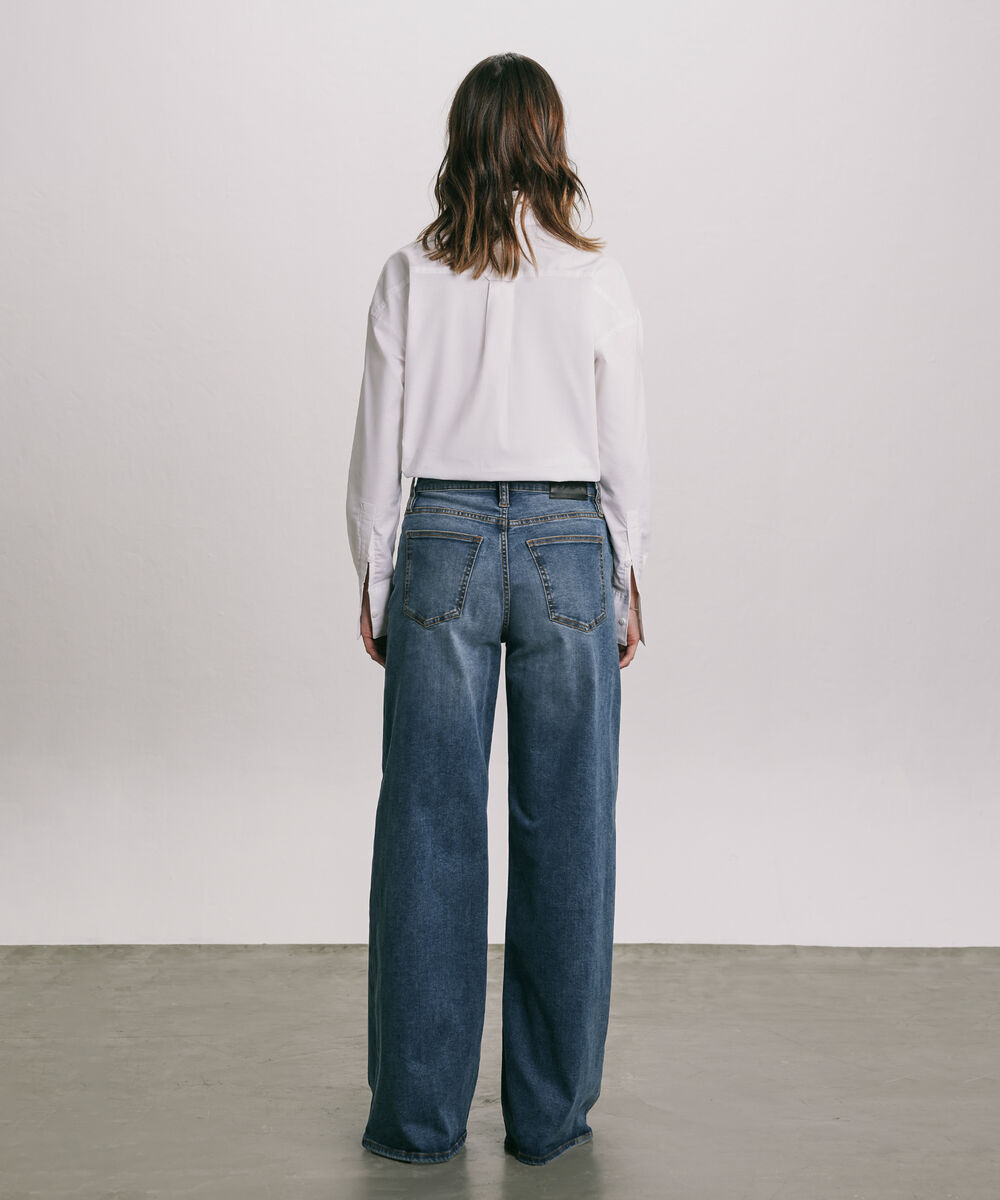 Women's Western Wear Blue High Rise Wide Leg Jeans