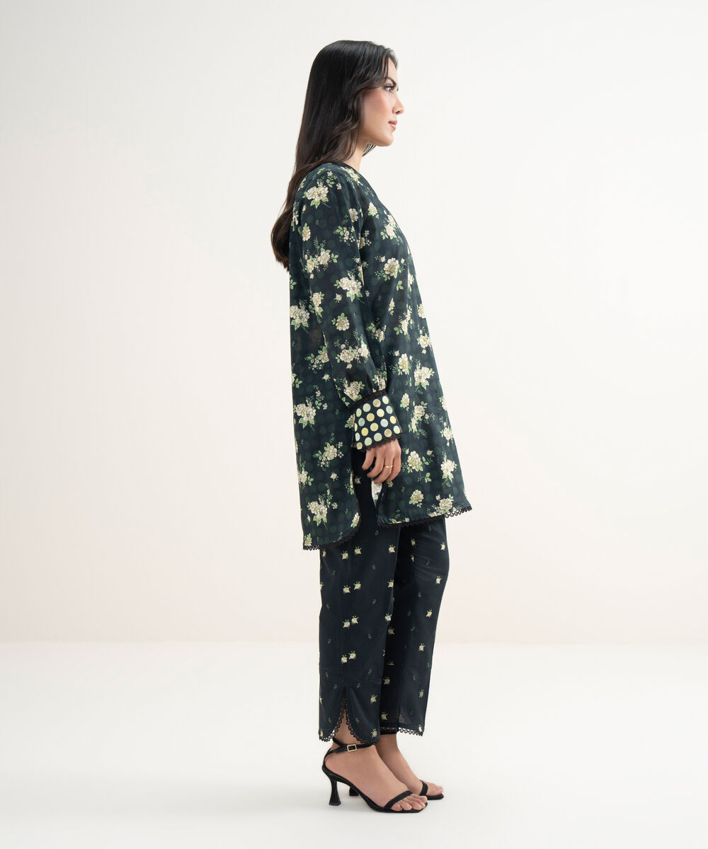 Women's RTW Lawn Printed Black Straight Shirt