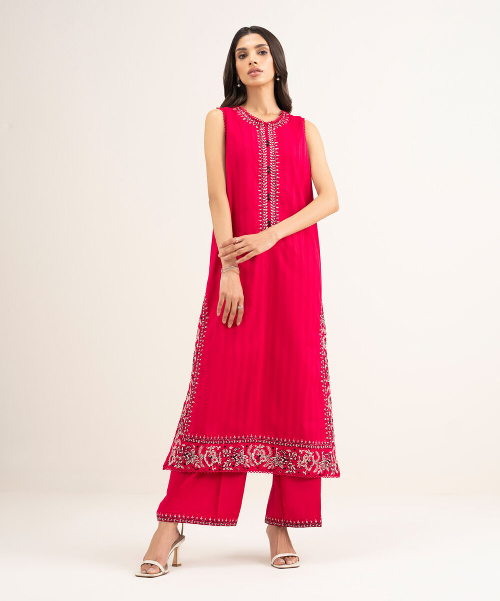 Women's RTW Leno Kara Embroidered Pink Straight Shirt