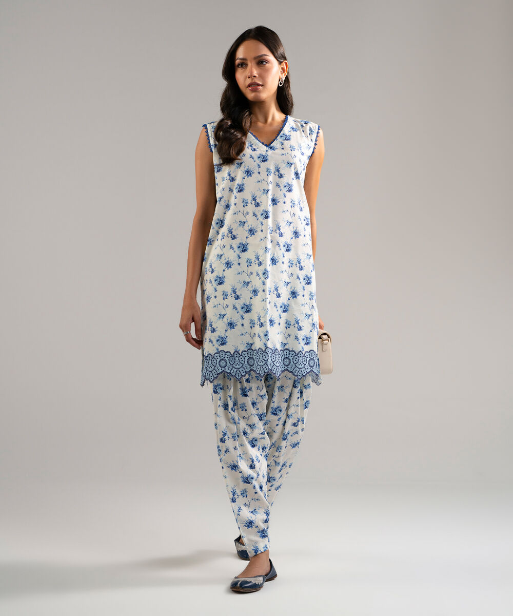 Women's RTW Cotton Viscose Printed White Straight Shirt
