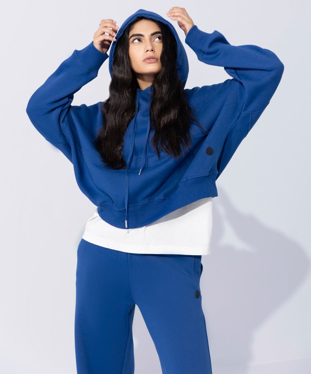Fleece Hoodie with Waist Panel Woman - Blue Fleece Hoodie with Waist Panel