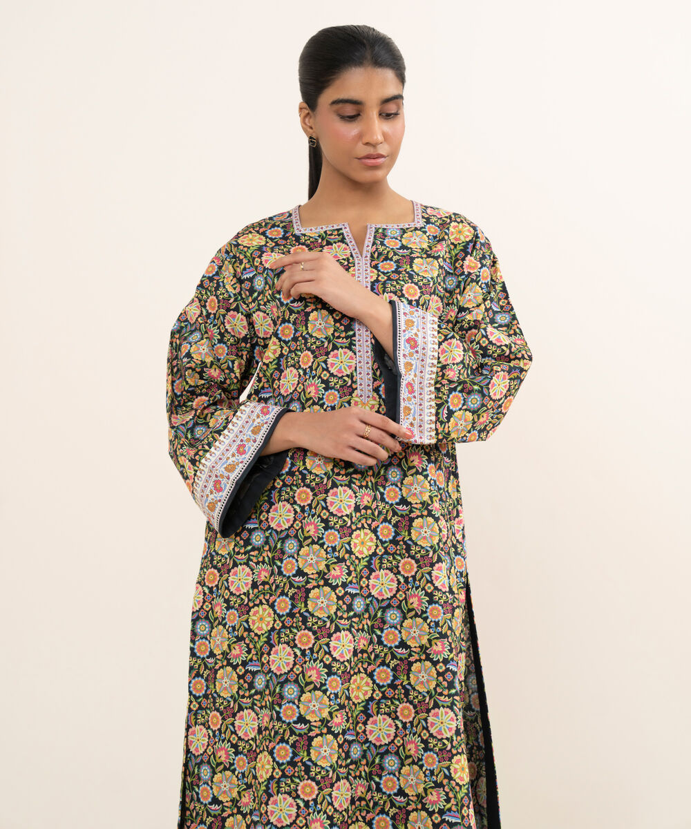 Women's Unstitched Cotton Printed Multi 2 Piece Suit