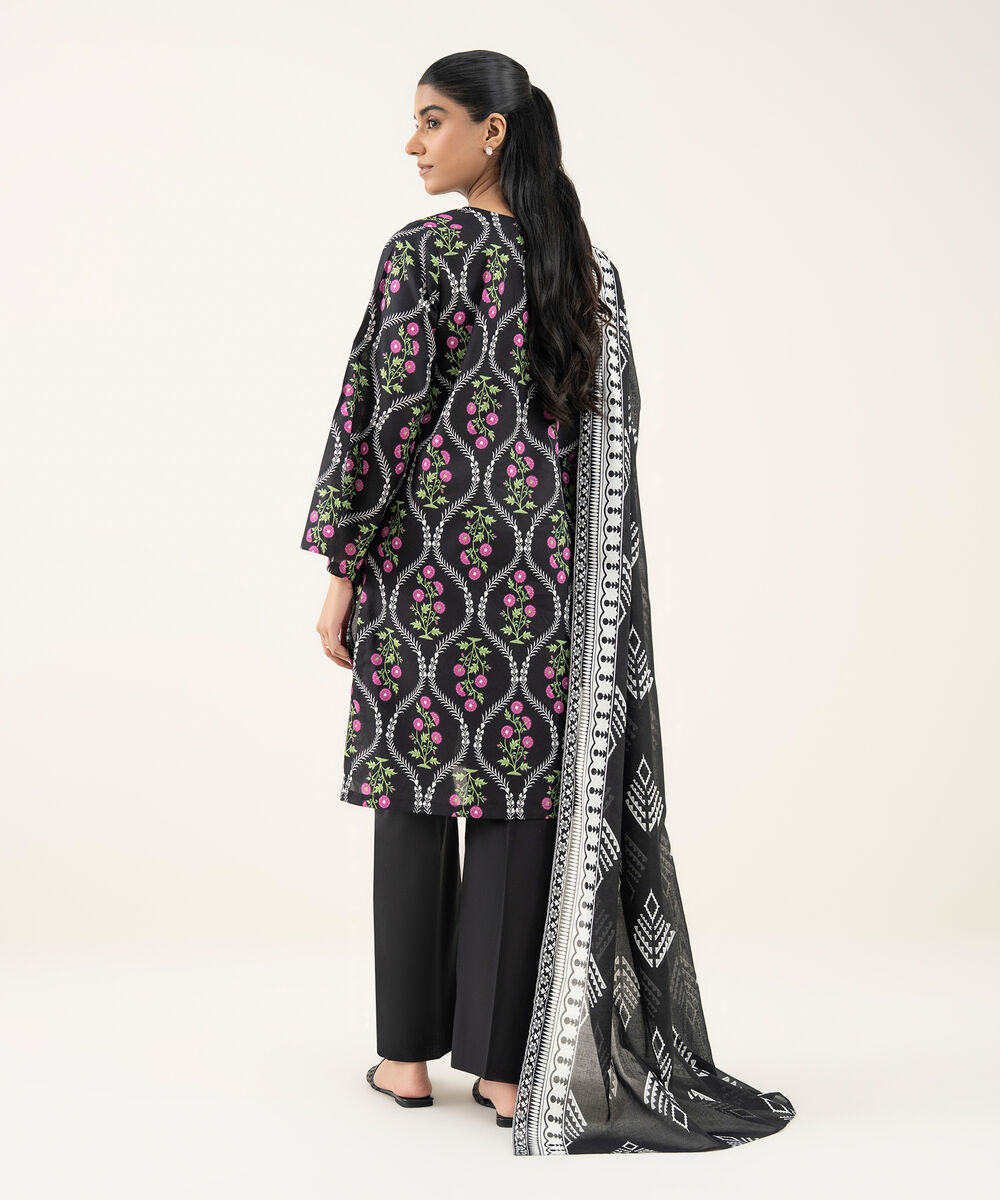 Women's Unstitched Lawn Printed Black 3 Piece Suit