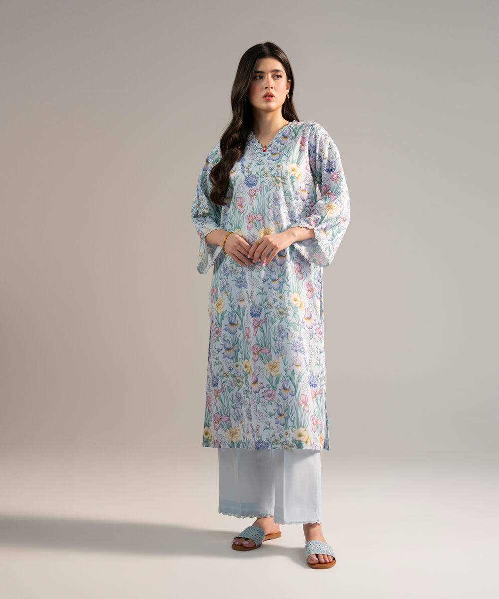 Women's RTW Lawn Printed Blue 2 Piece Suit