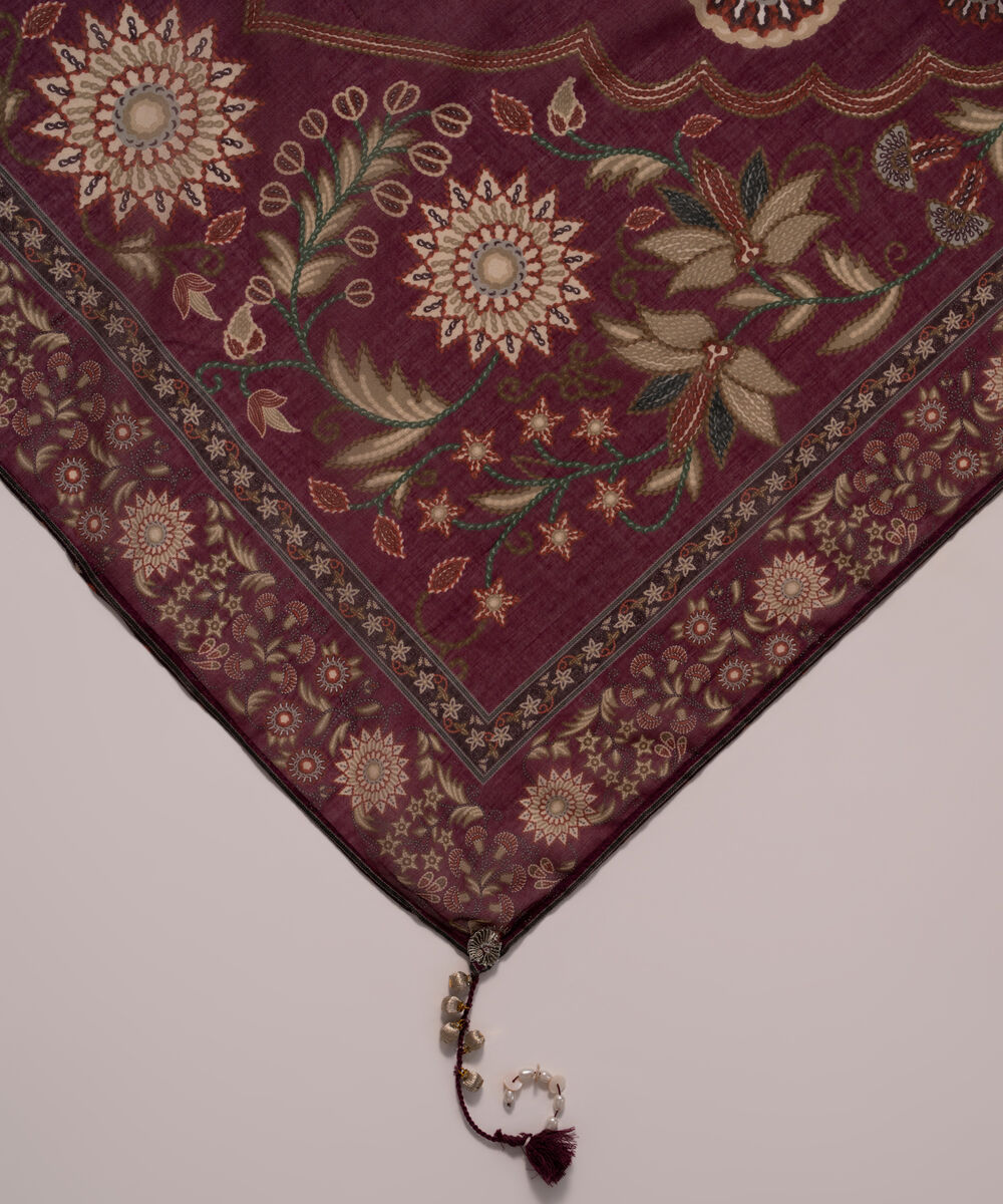 Lawn Printed Deep Maroon Dupatta
