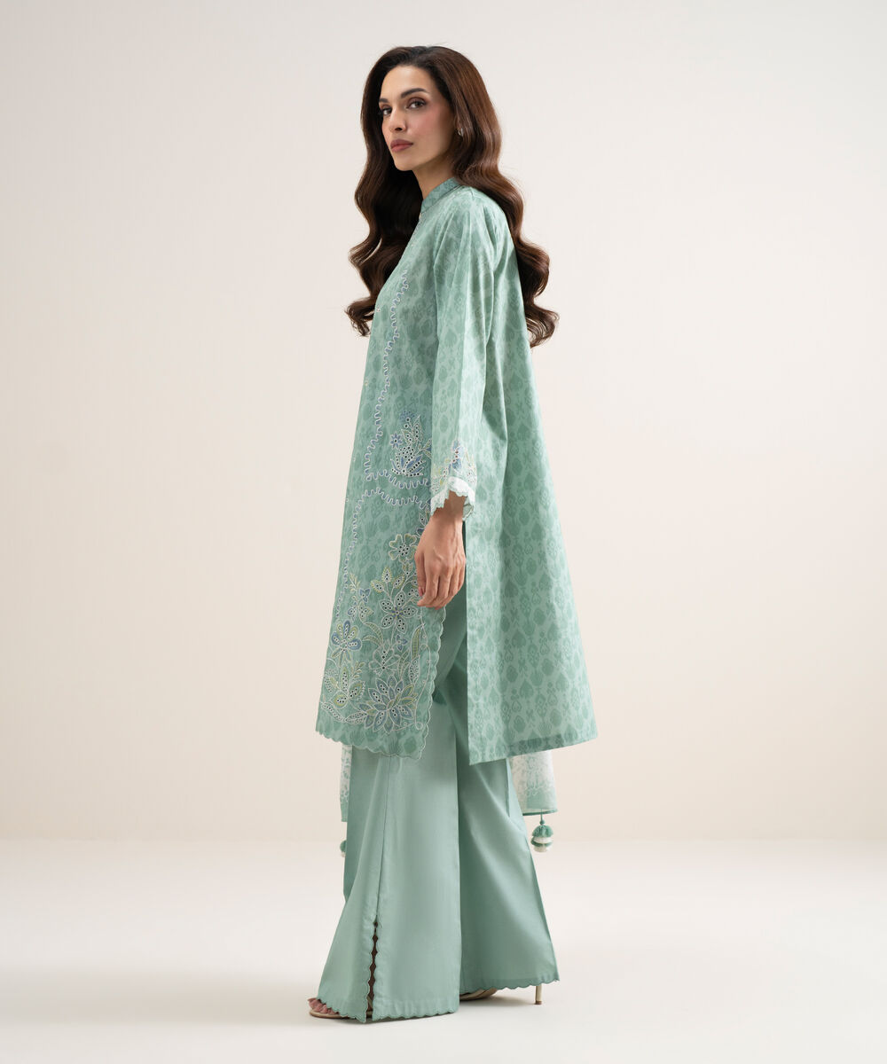 Women's Unstitched Lawn Embroidered Light Aqua 3 Piece Suit