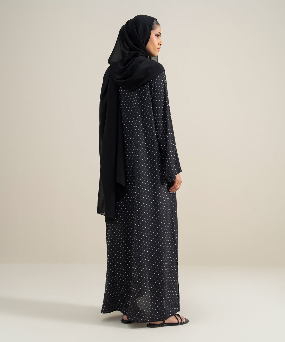 Women's Polyester Black Kimono Printed Abbaya Set