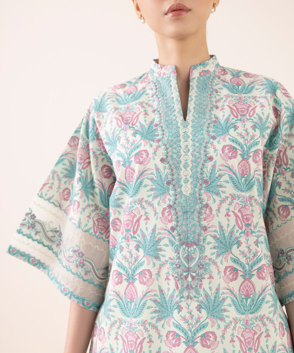 Women's Unstitched Cotton Embroidered Multi Three Piece Suit