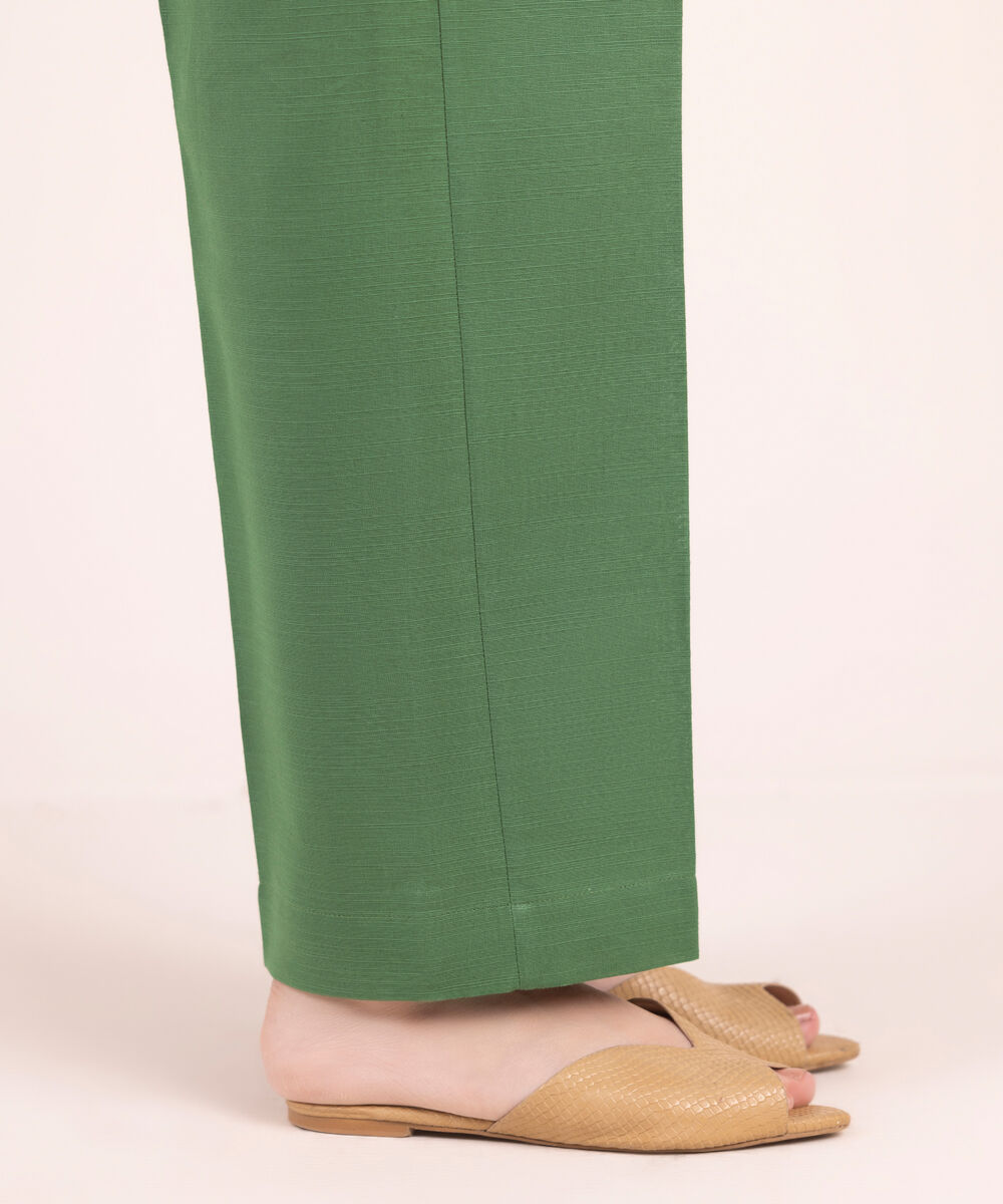 Women's RTW Khaddar Solid Green Straight Pants