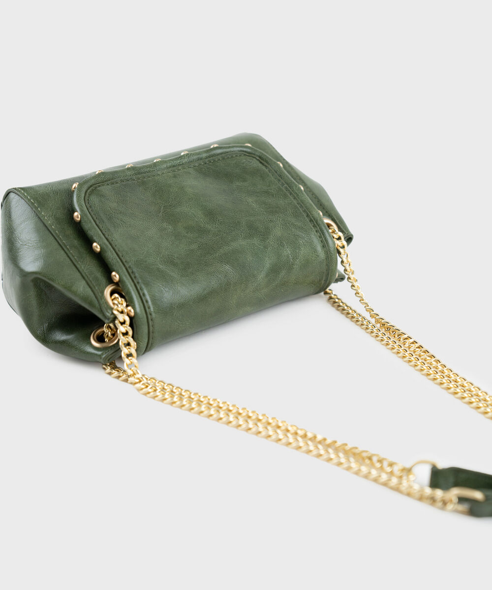 Women's Green Cross Body Bag With Metal Chain