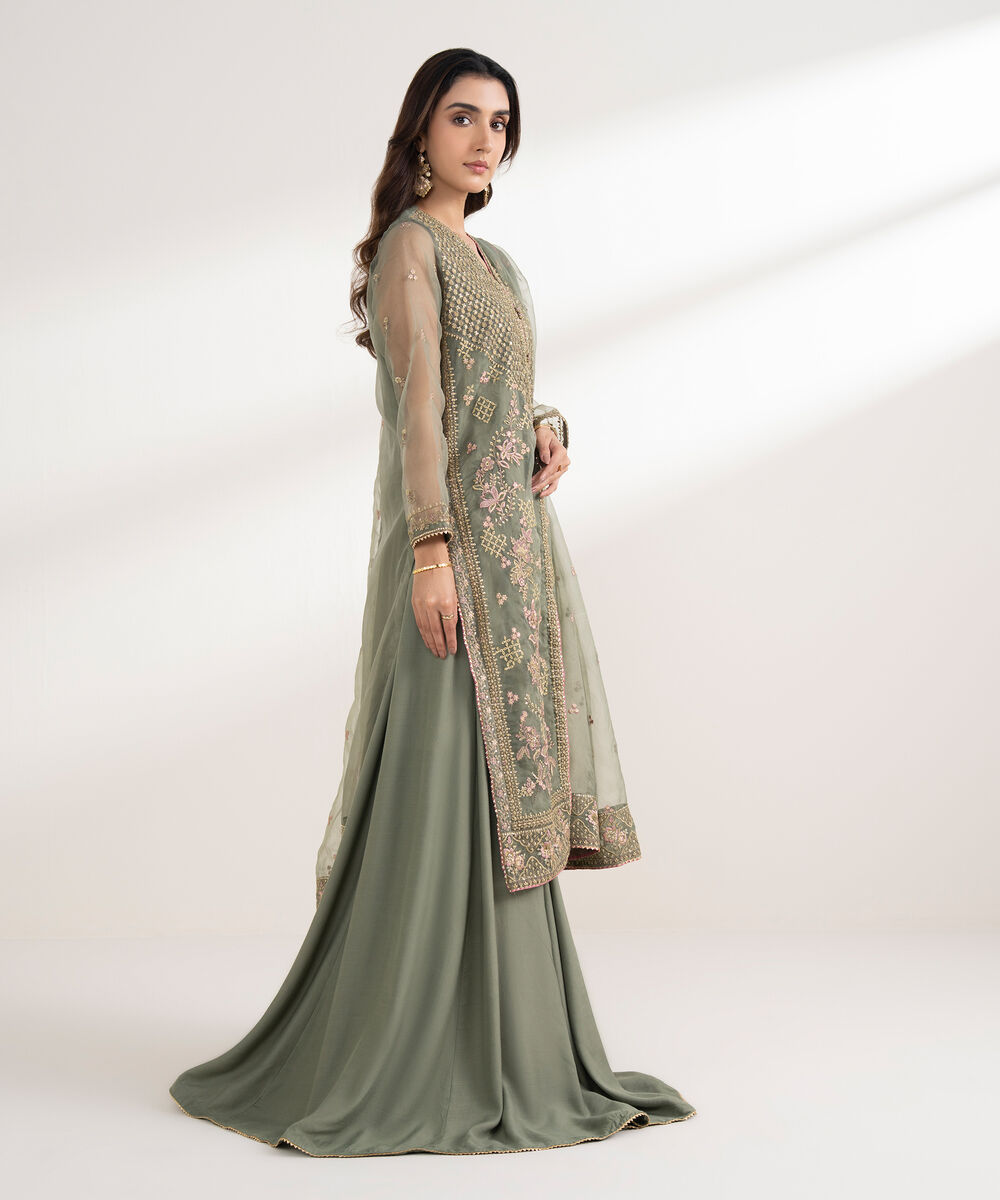 Women's RTW Oraganza Embroidered Green 3 Piece Suit